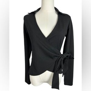 Chocolate Black Wrap Blouse Size M
